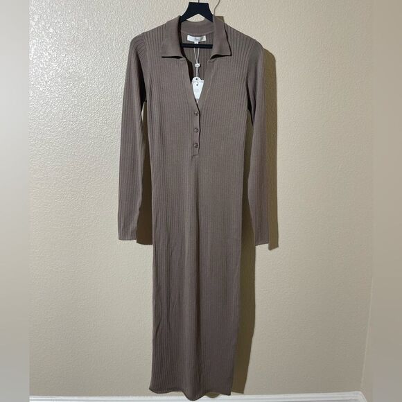 Ripe Maternity Brown Ribbed Long Sleeve Dress - Picture 1 of 7